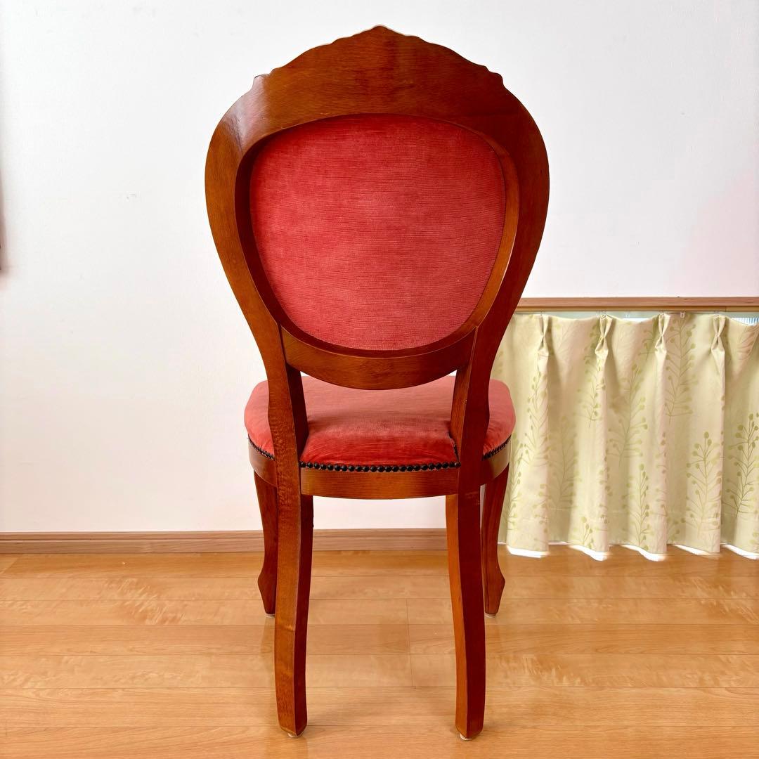 アンティーク調 猫脚チェア 木製チェア 彫刻デザイン ベロア調 レッド 椅子