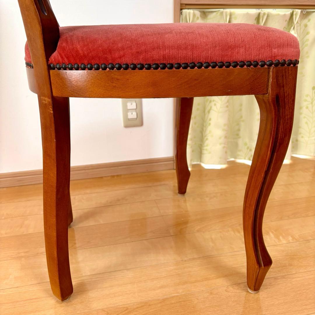 アンティーク調 猫脚チェア 木製チェア 彫刻デザイン ベロア調 レッド 椅子