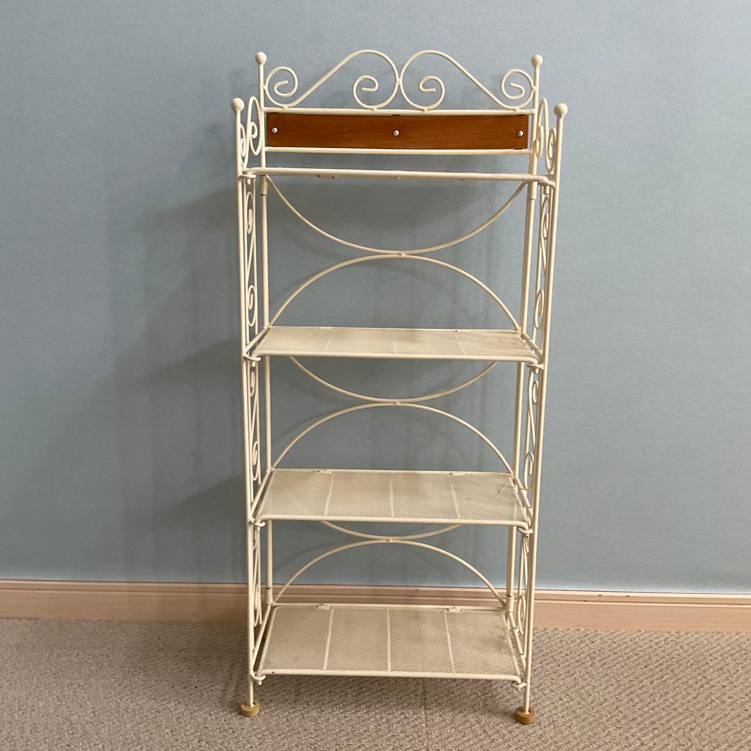 アイアンラック　オープンラック　4段　フェミニン　アンティーク　オフホワイト