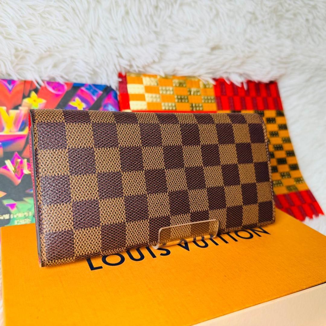 【セール中！】ルイヴィトン ダミエ ポルトフォイユエミリー ルージュ 長財布 赤