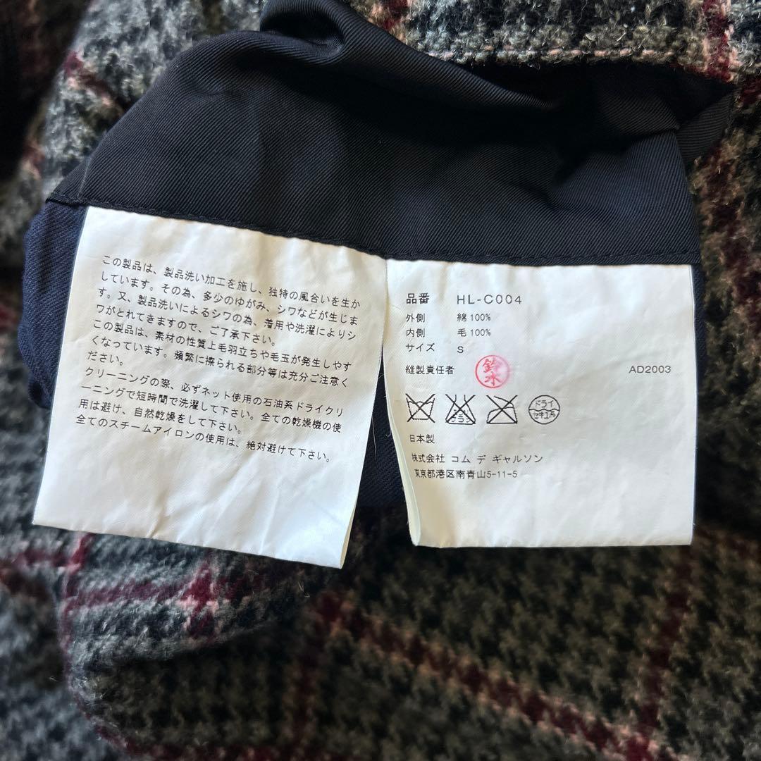 コムデギャルソンオム 03AW田中オム　千鳥格子ウール裏地　ステンカラーコート