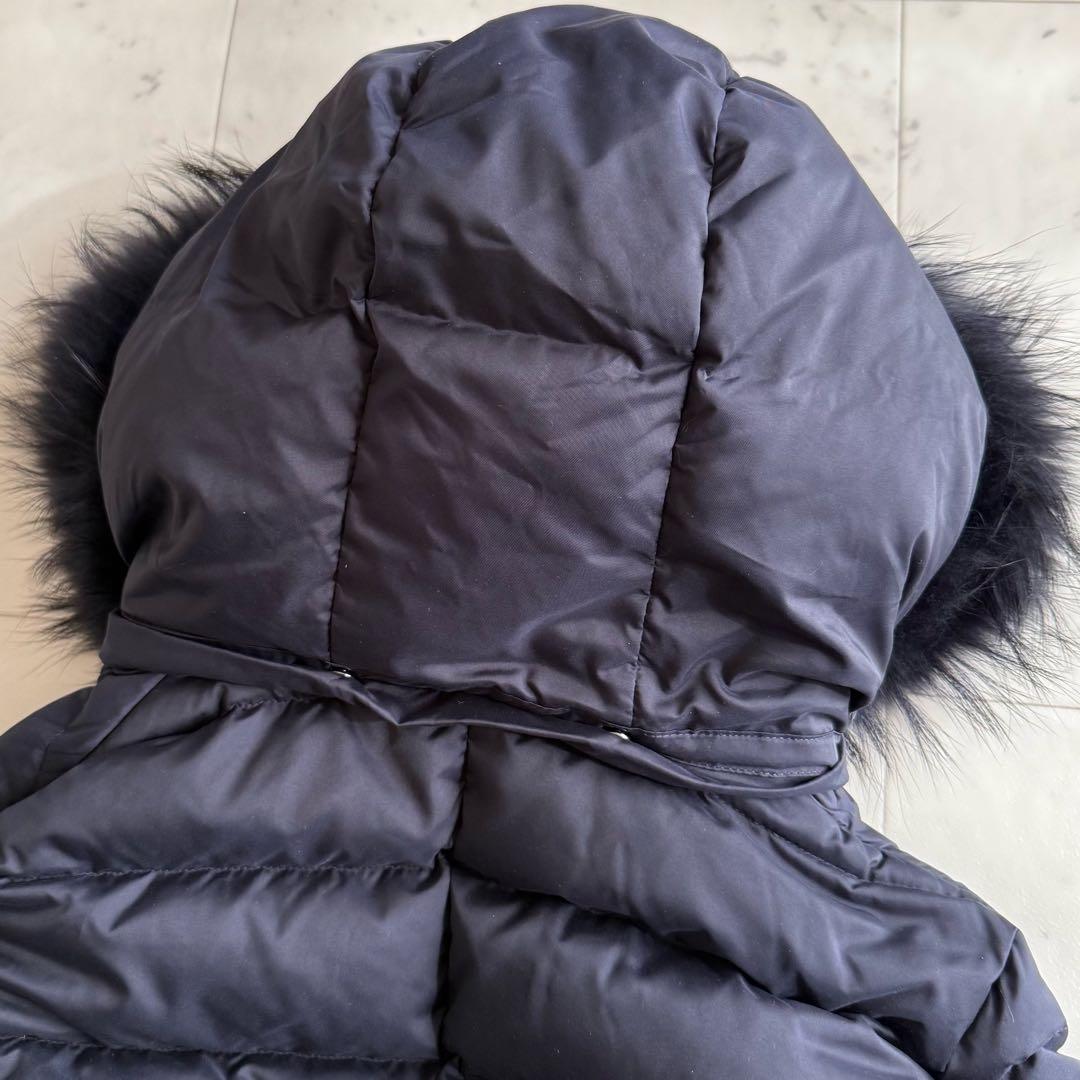 美品 インディヴィ フォックスファー フード ダウンコート◆ネイビー