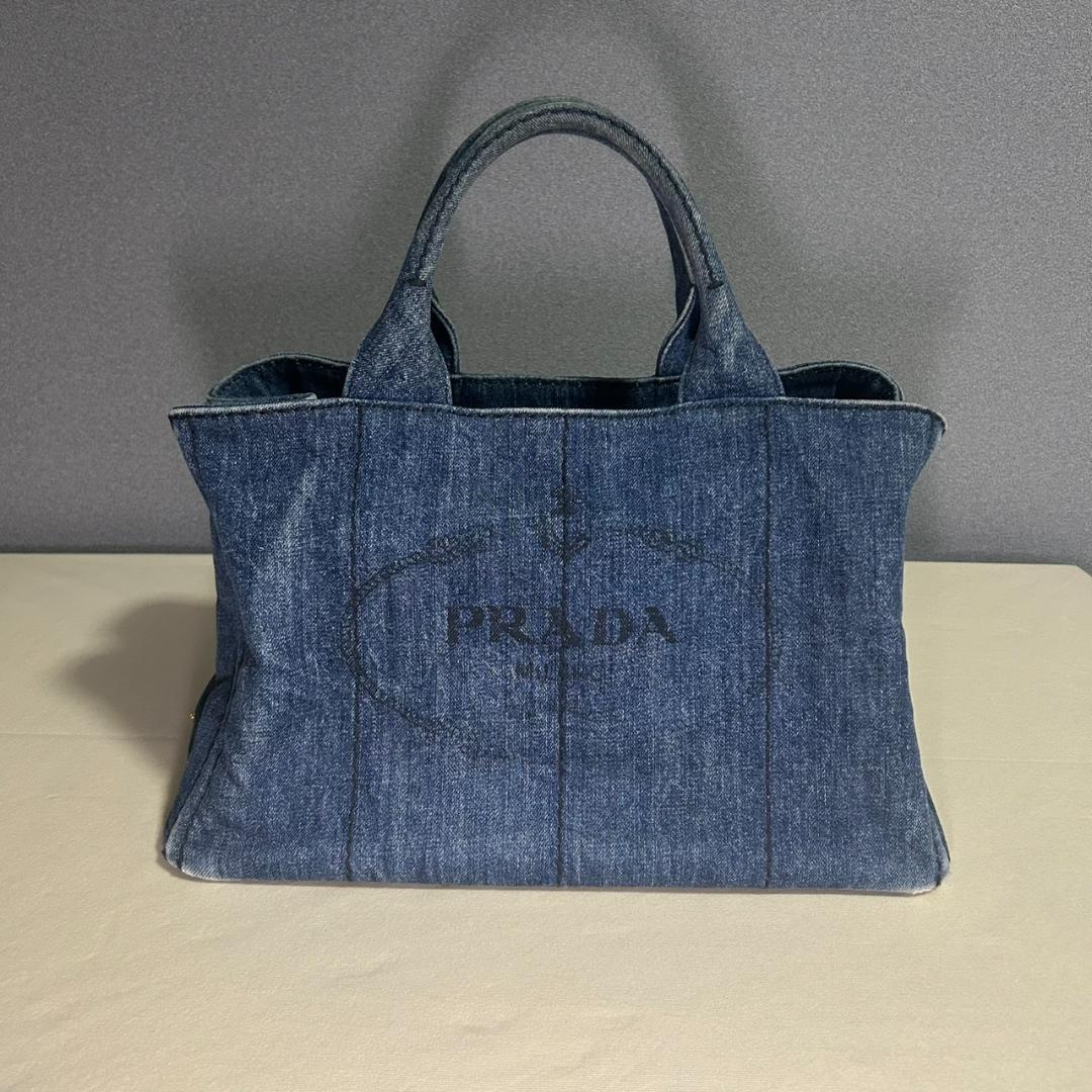 【鑑定済】PRADA プラダ カナパ Mサイズ AVIO デニムトートバッグ