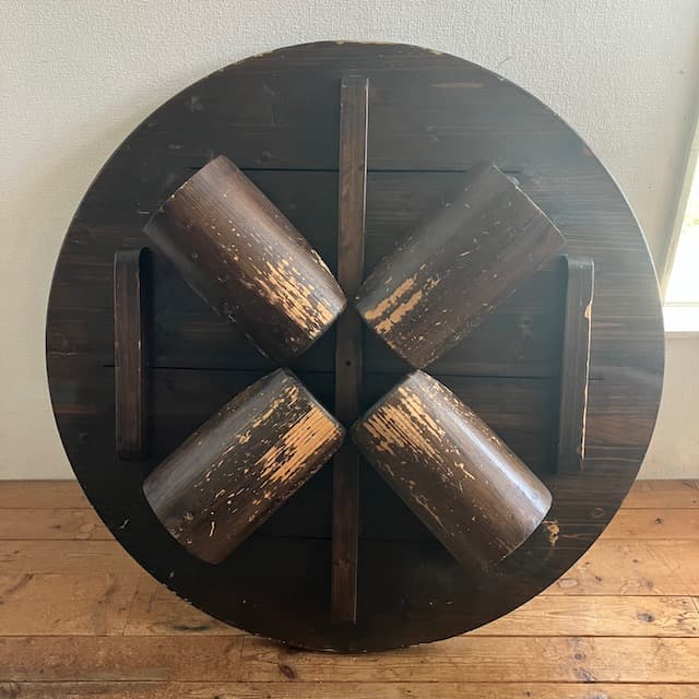 ヴィンテージ ダークブラウン 円形 木製 座卓 ちゃぶ台 ローテーブル 古道具