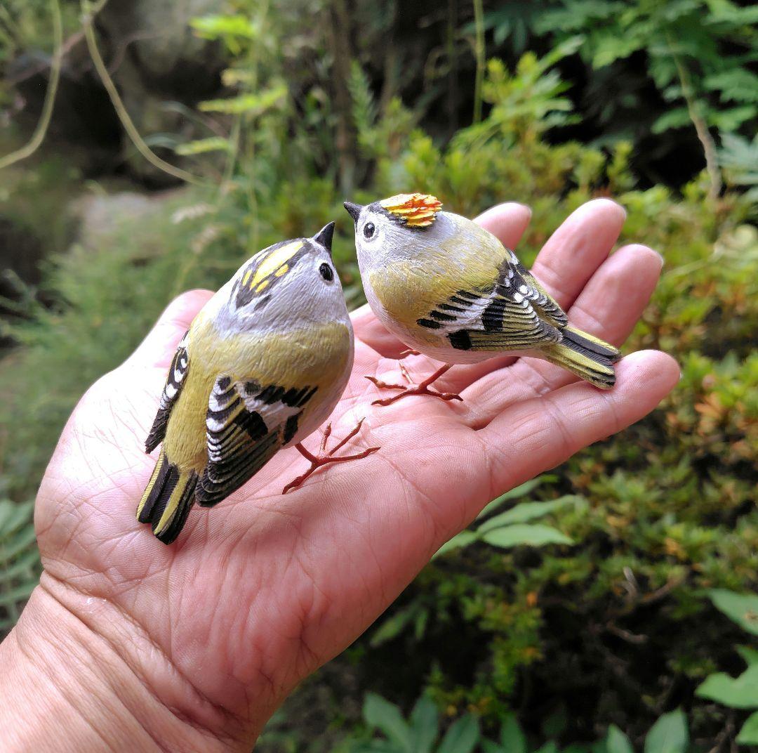 バードカービング キクイタダキ 野鳥 木彫り
