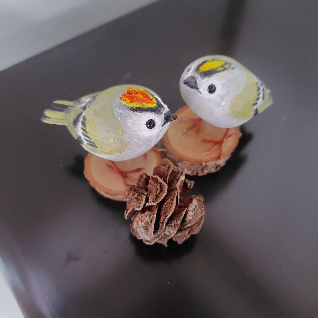 バードカービング キクイタダキ 野鳥 木彫り