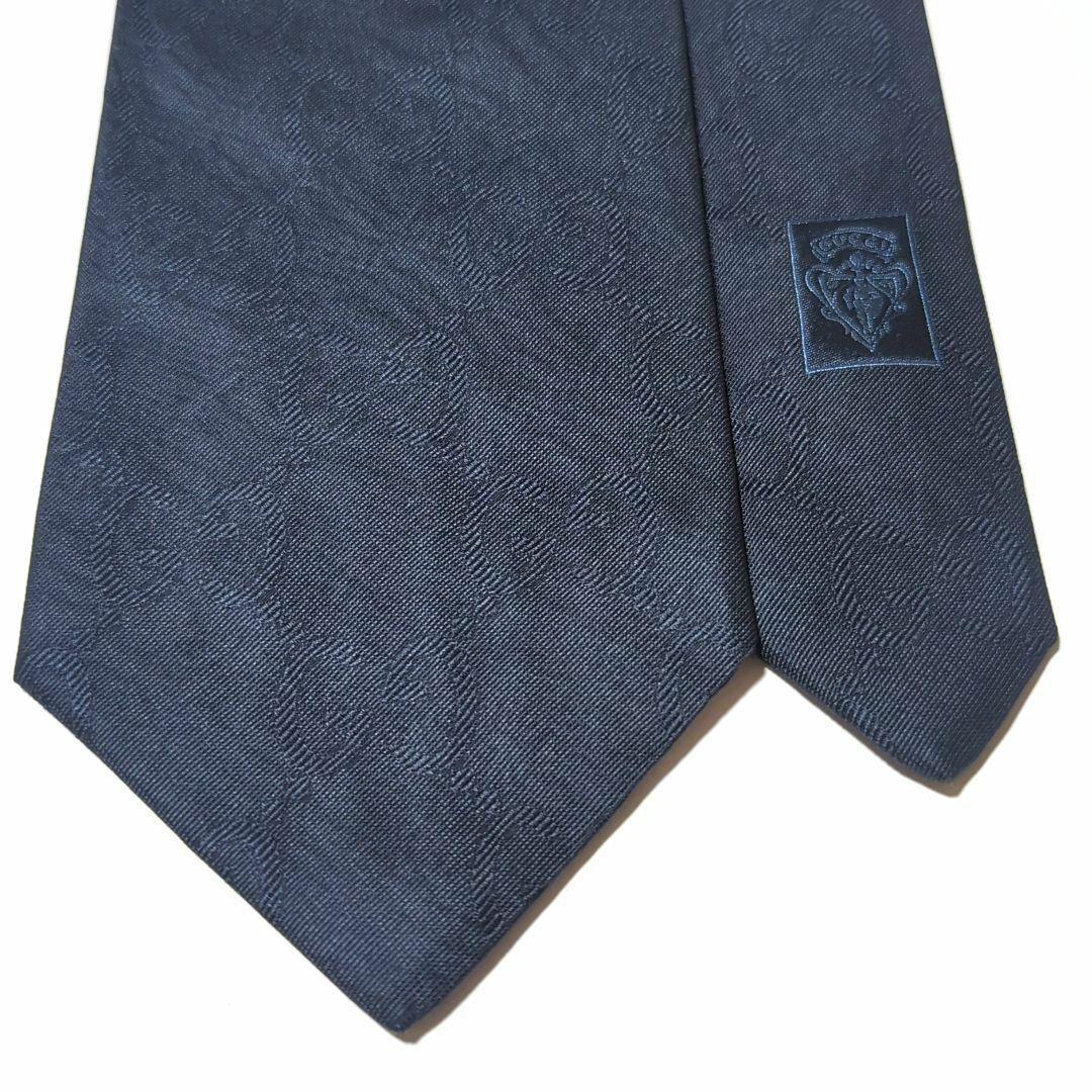美品 グッチ ネクタイ デカロゴ GGチェーン 無地調 ハイブランド 高級 紺