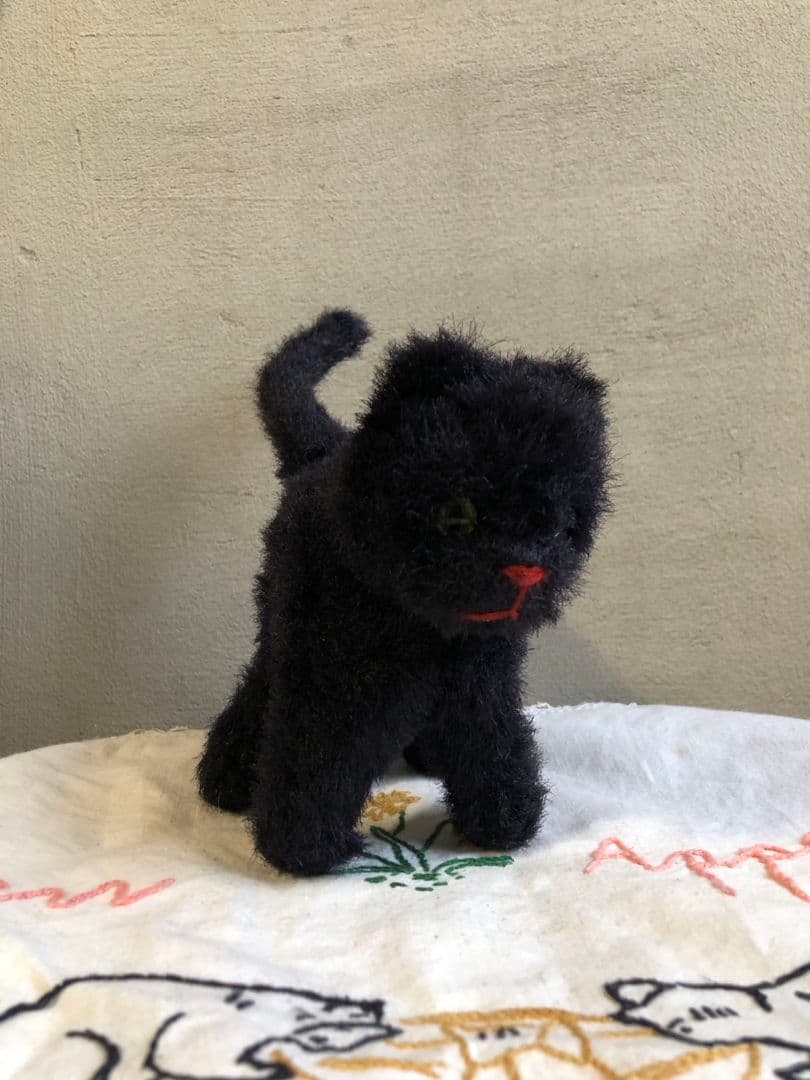 アンティーク ドイツ製 グリーンお目々の黒猫ちゃん テディ