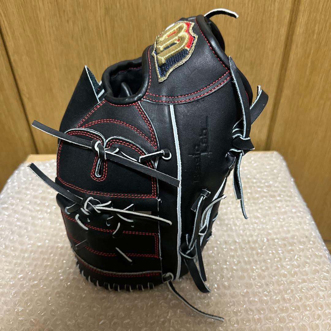 軟式野球グローブ 黒 ストライプ レザー