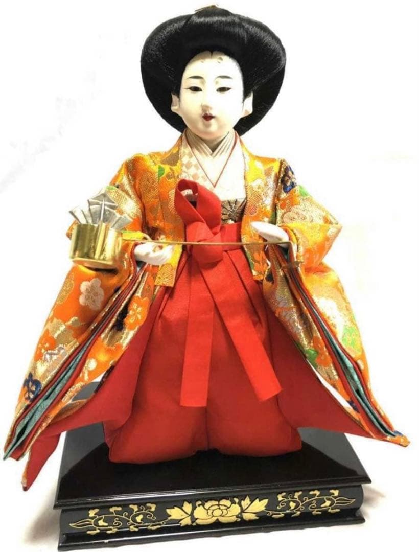 雛人形 峰月 三人官女 女官 長柄 三方 提 3体セット 台座付き お雛様 桃の