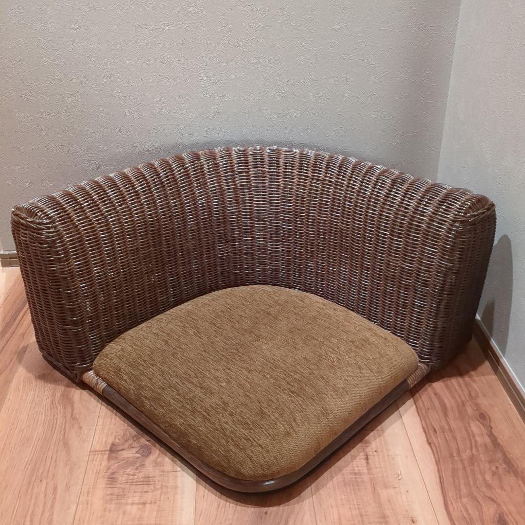 【廃盤品】ラタン　胡座洋風　座椅子　肩肘胡坐