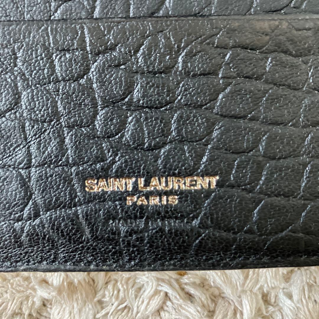 【美品✨】サンローラン レザー マネークリップ YSLロゴ　財布　クロコ　型押し