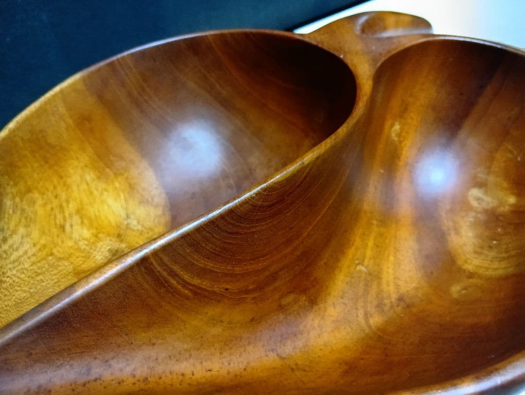 北欧モダン　ビンテージ　チーク　無垢材　カービング　トレイ　ボール　小物入れ