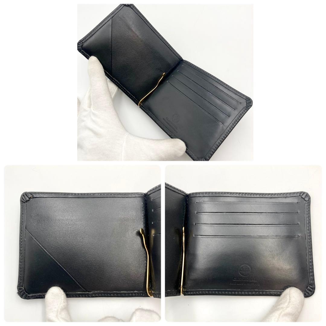 もち✨ グレンロイヤル マネークリップ 二つ折り財布 黒×金 レザー ロゴ