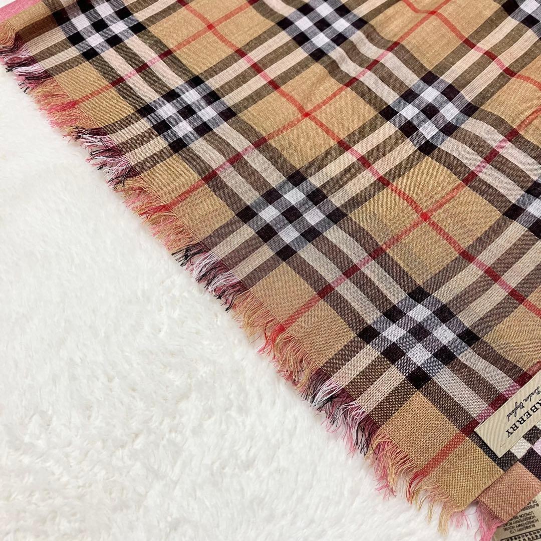 未使用級 箱付 BURBERRY シルク混 大判 ストール ノバチェック 金タグ