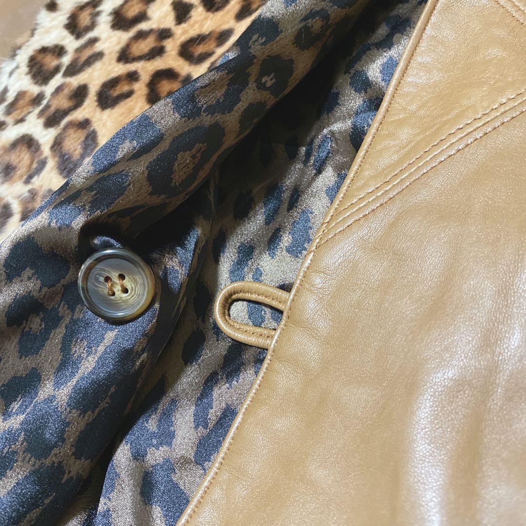 a2003【レイアン】本革 ロングコート レオパード LL フレア スペイン製