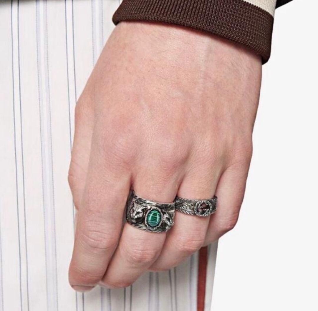 【美品】GUCCI グッチ キャットヘッド マラカイト リング 19号