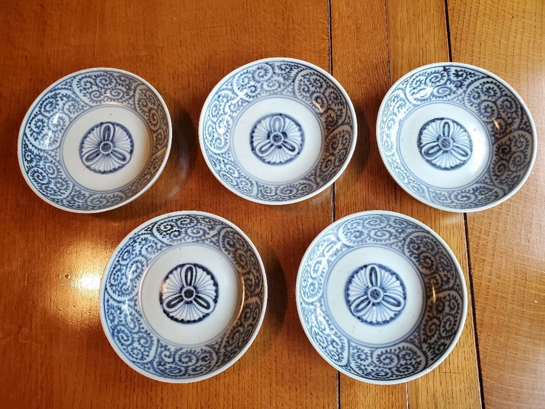 古伊万里 渦福 蛸唐草文様 なます皿（江戸中期）五枚揃い