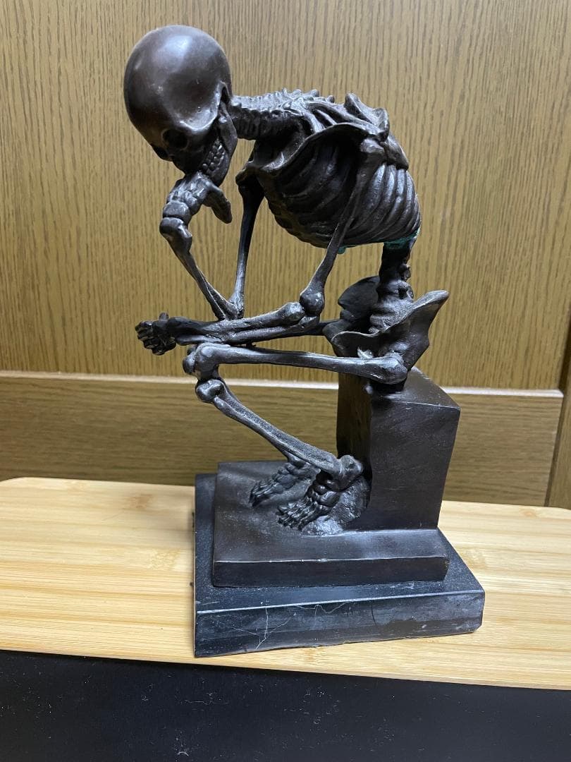 マーキット【美品】 純ブロンズ製　スケルトンシンカー 考える骸骨彫像