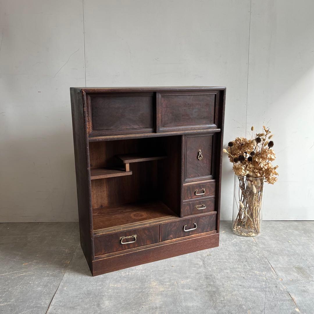 アンティーク 飾り棚 茶箪笥 シェルフ 昭和レトロ 無垢材 z438