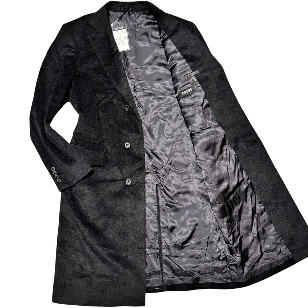 【新品未使用タグ付き×カシミヤ30%】マキシ丈比翼チェスターコート 日本製 黒S