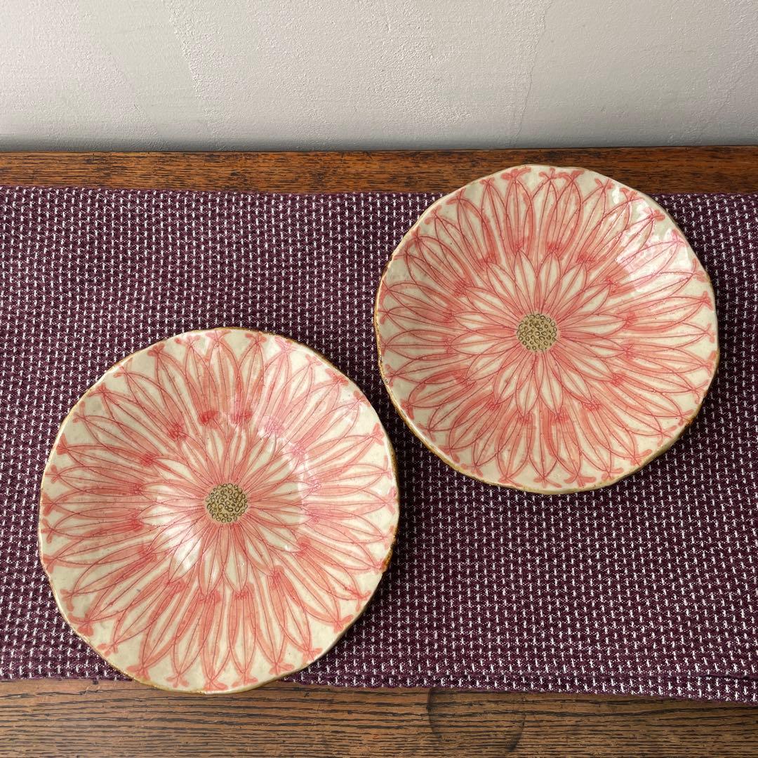 作家　陶芸家　加藤芳平　ダリア　5寸　赤　セット