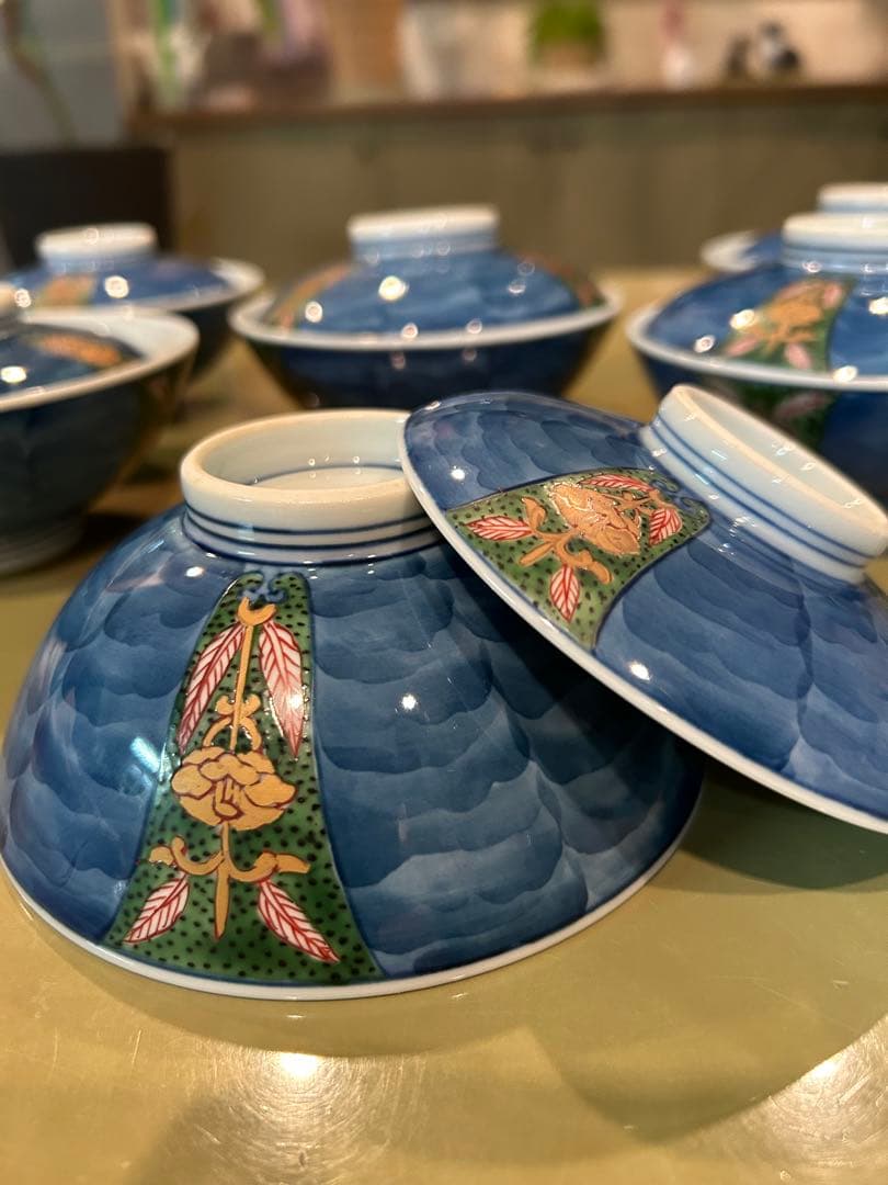 【源右衛門】青色花柄飯碗 6個セット