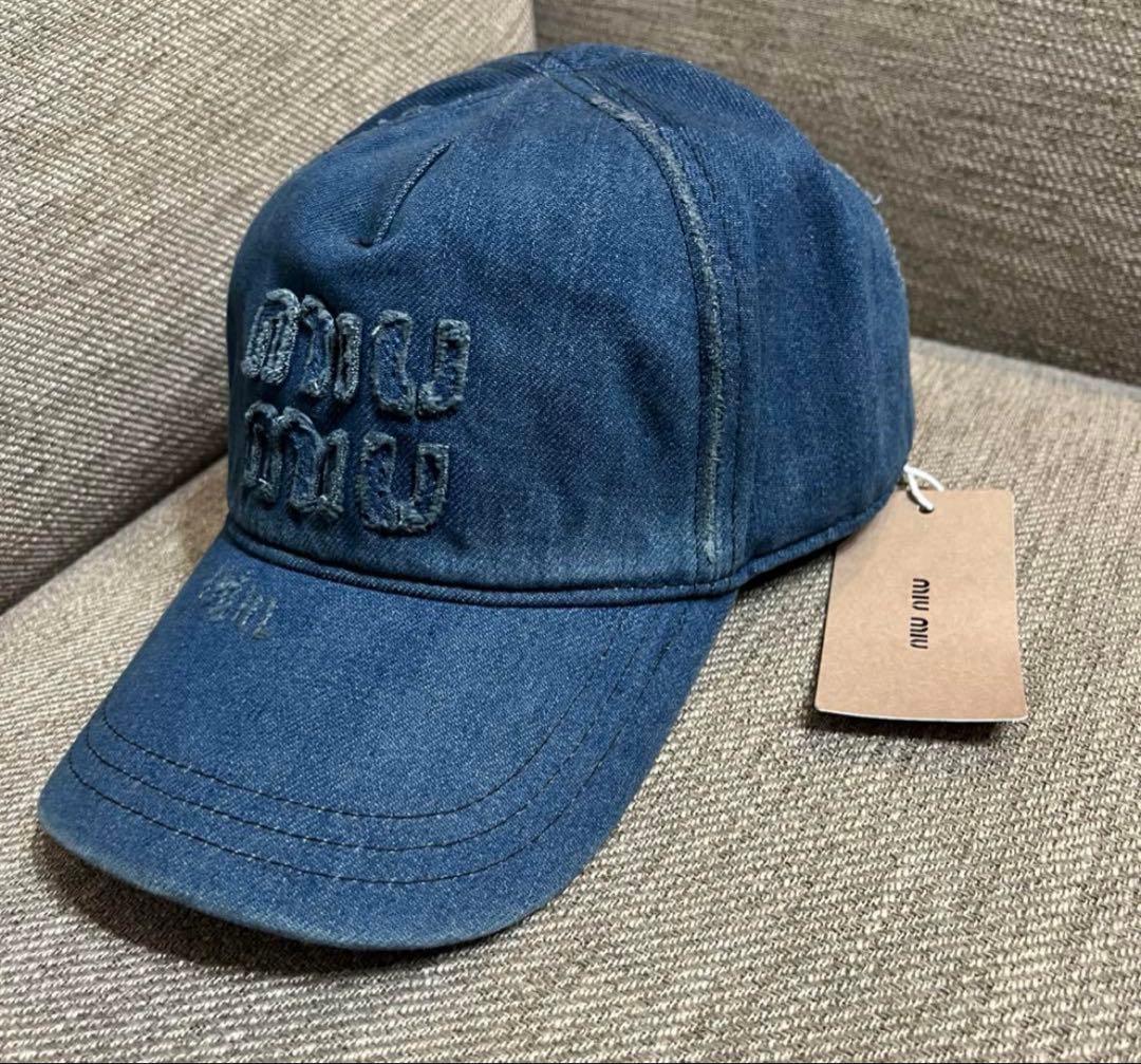 新品未使用品★タグ付き　miumiuロゴ　デニムベースボールキャップ