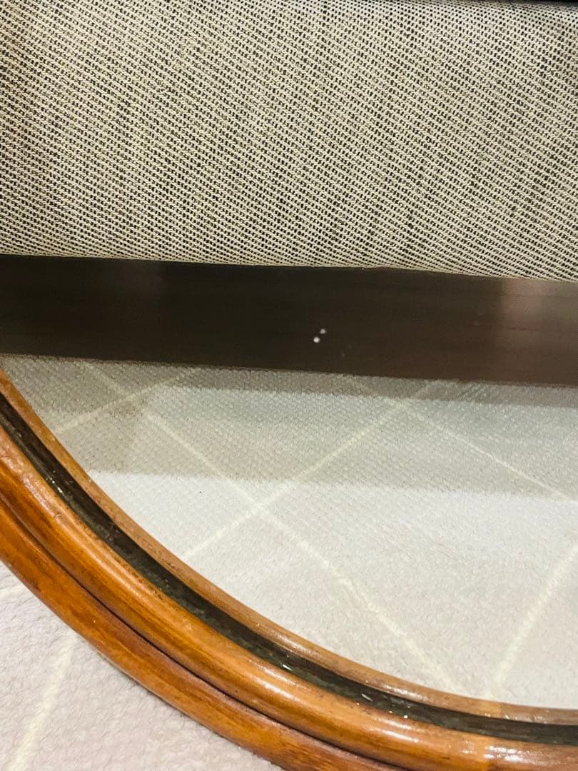 アンティーク ラタン 天然木 壁掛け鏡 ウォールミラー