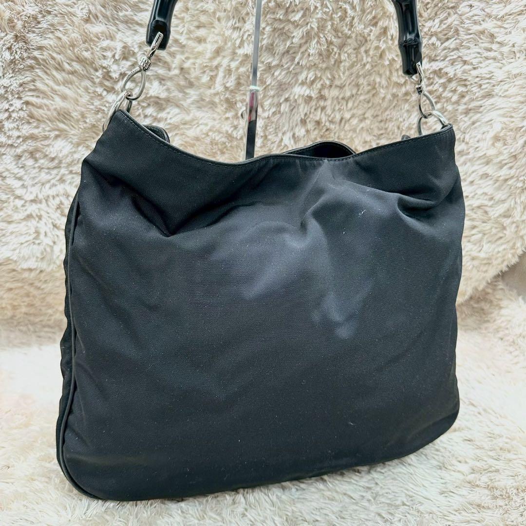 【美品】グッチ ハンドバッグ ブラック バンブー キャンバス ユニセックス