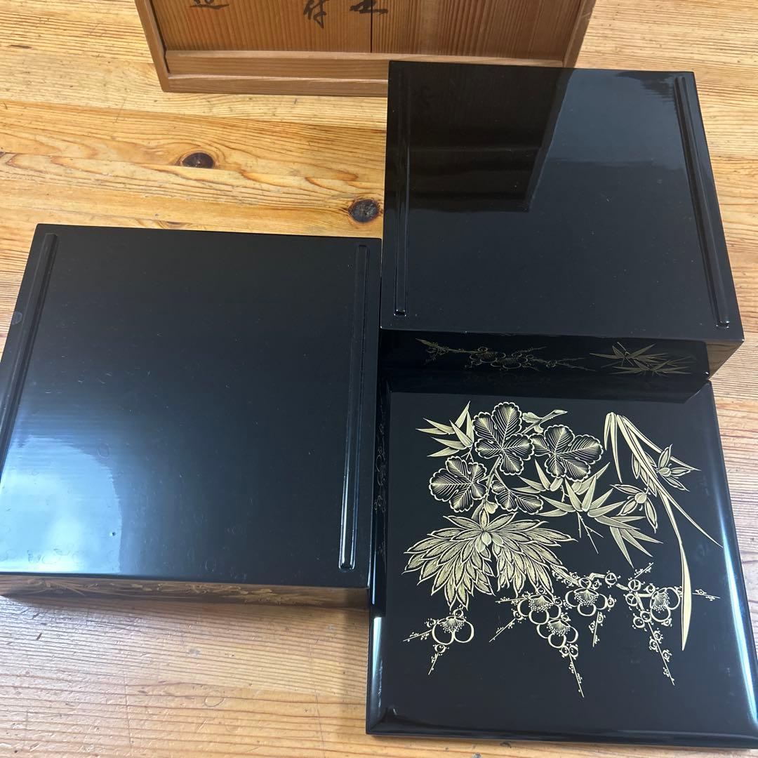 希少　輪島塗　輪島屋　高級漆器　沈金　二段重　金彩蒔絵　台付　伝統工芸　天然木