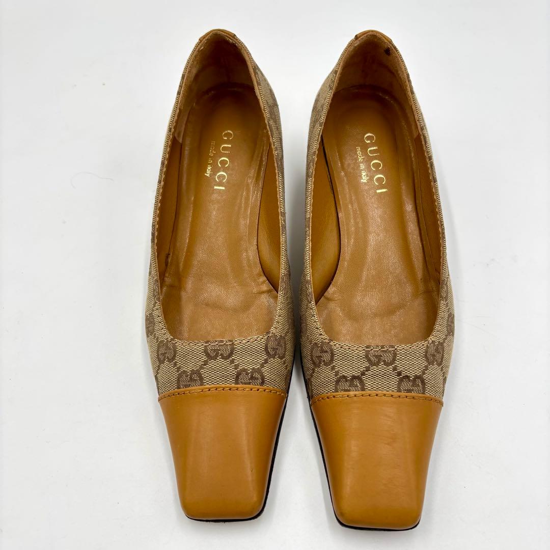 GUCCI グッチ GGキャンバス× レザー パンプス 36 約23㎝ ベージュ