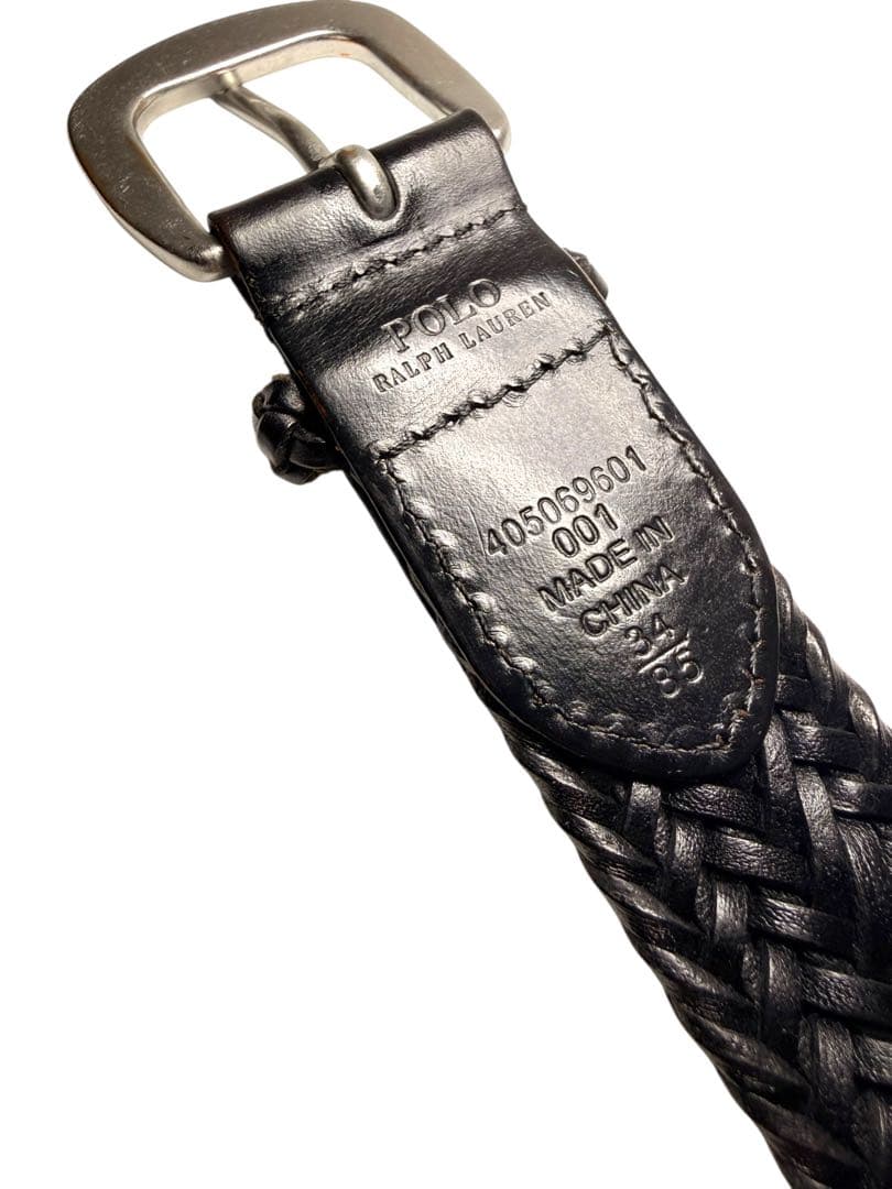 美品☆RALPH LAUREN　メッシュベルト　編み込み　レザー　本革　ブラック