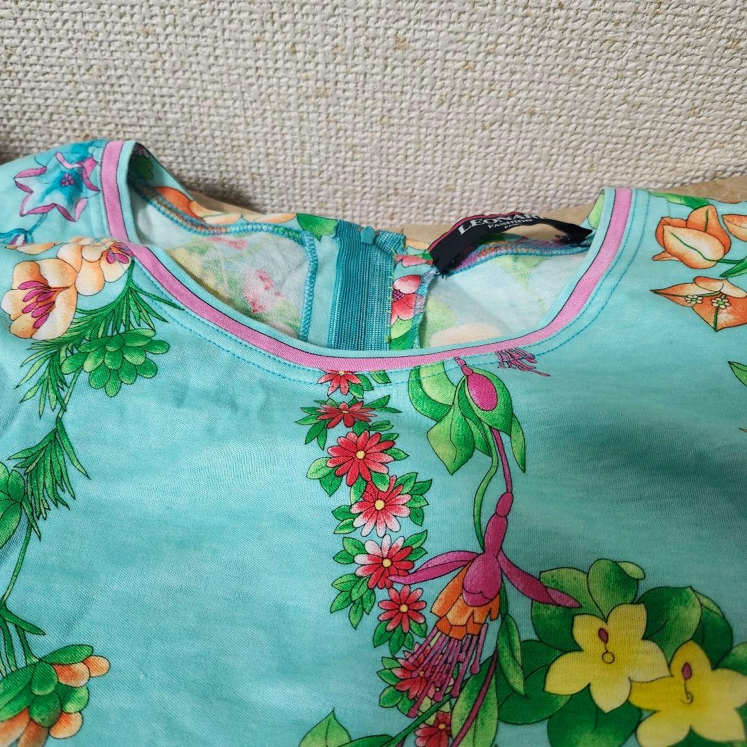 ☆夢月☆　レオナール　ミントグリーン　花柄 　フラワー　半袖トップス