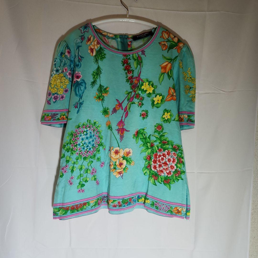 ☆夢月☆　レオナール　ミントグリーン　花柄 　フラワー　半袖トップス