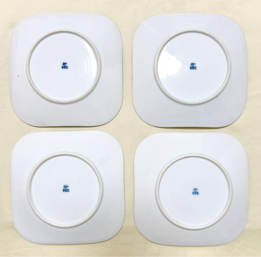 美術有田焼　オールド香蘭社　染錦　金彩菊松梅桜文　四角皿4枚　希少品