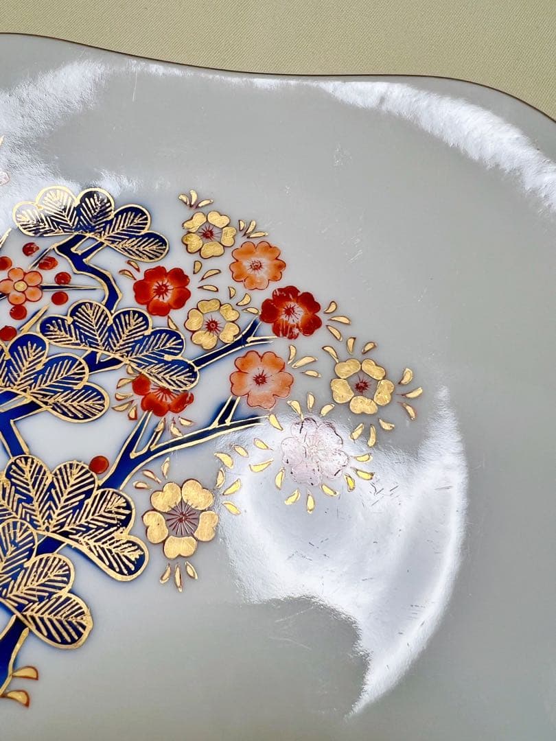 美術有田焼　オールド香蘭社　染錦　金彩菊松梅桜文　四角皿4枚　希少品