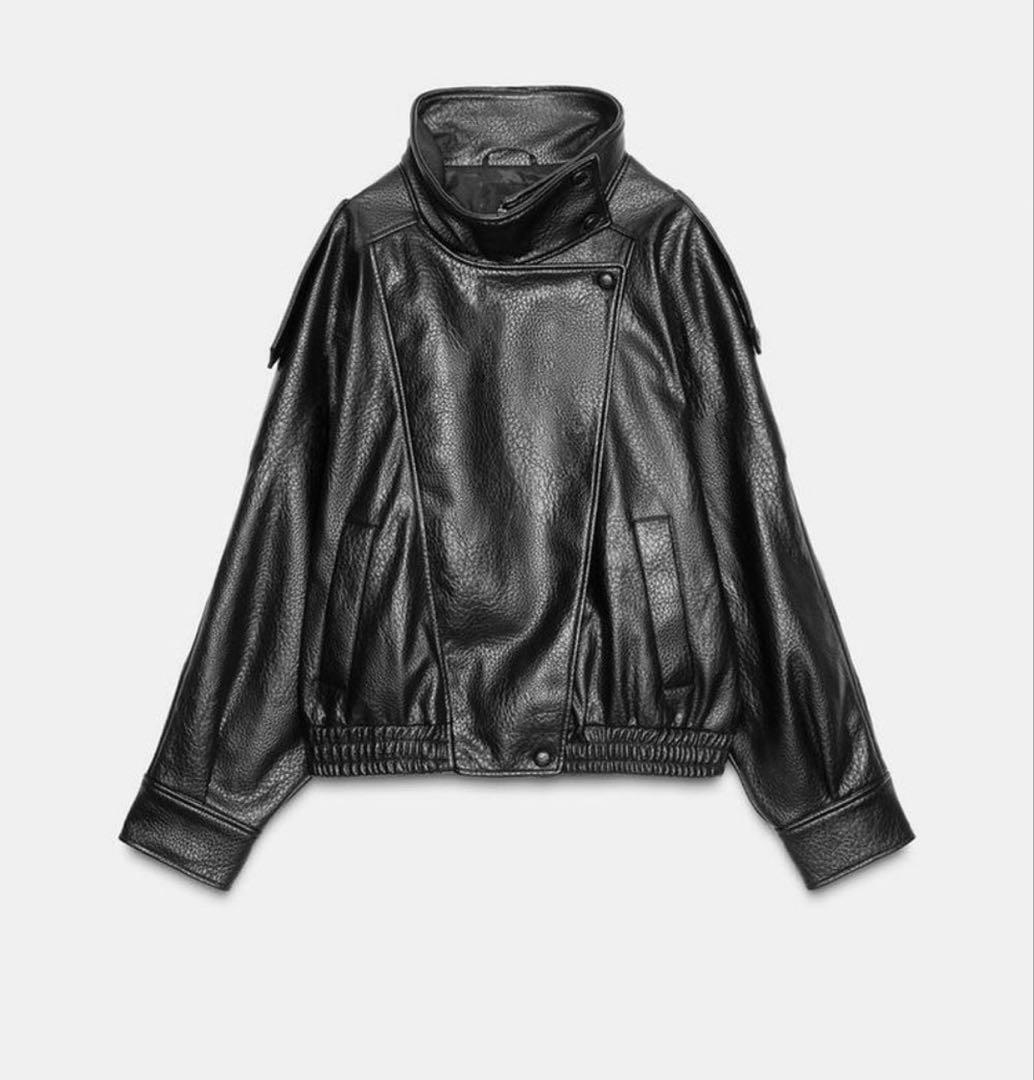 ZARAフェイクレザージャケット ブラック ハイネック M