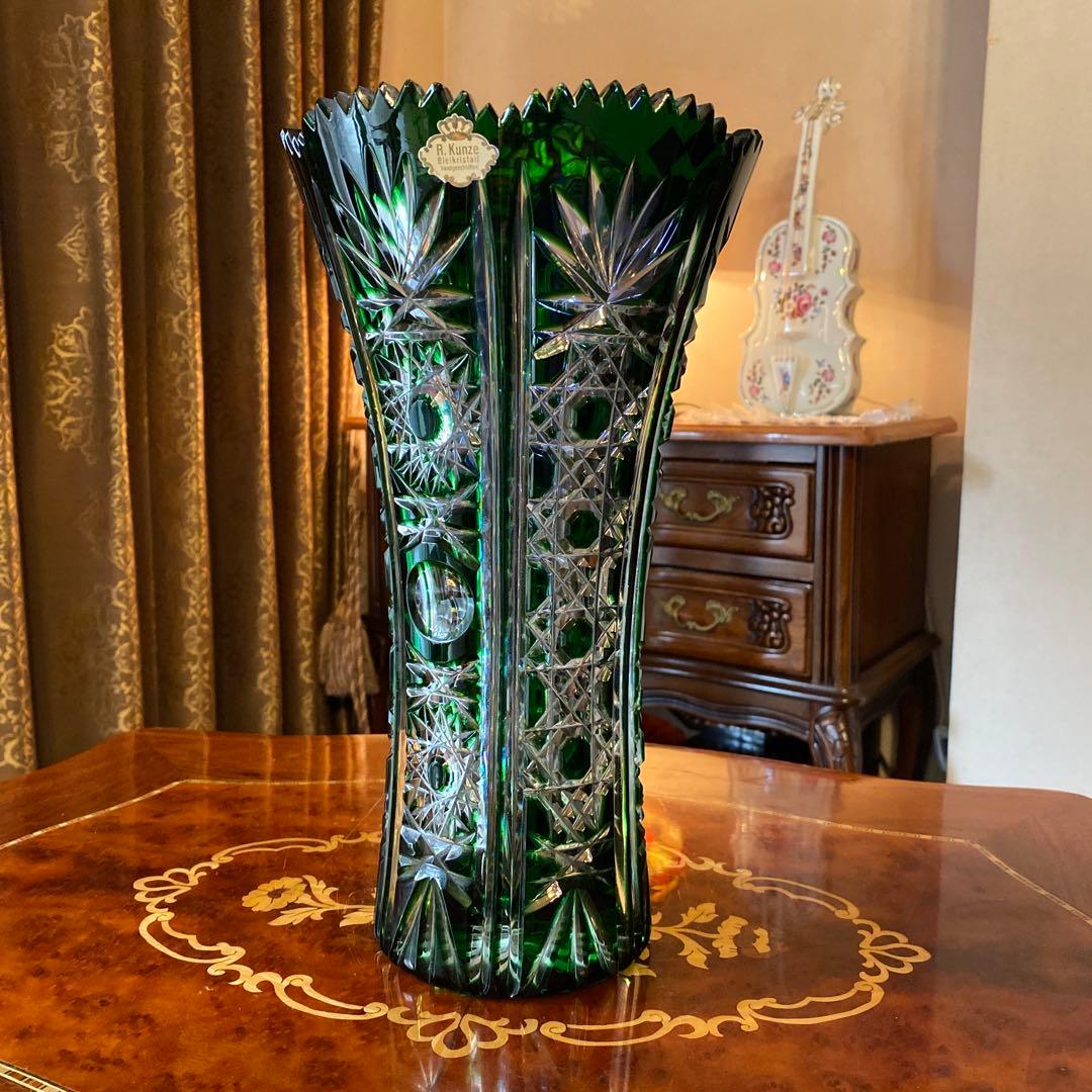 西ドイツ製　R KUNZE クリスタル　切子　花瓶　フラワーベース　置物　レア