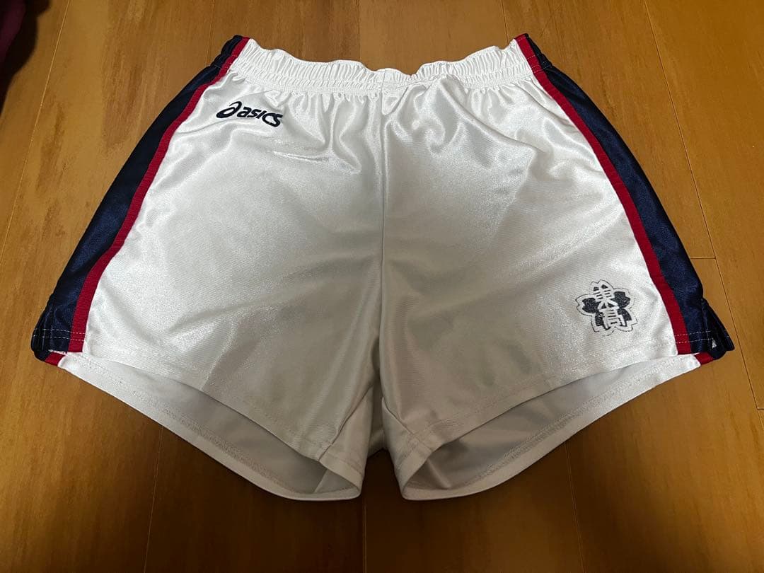 東山高校　バレー部　ゲームパンツ　アシックス　白×紺×赤　春高　全国　インカレ