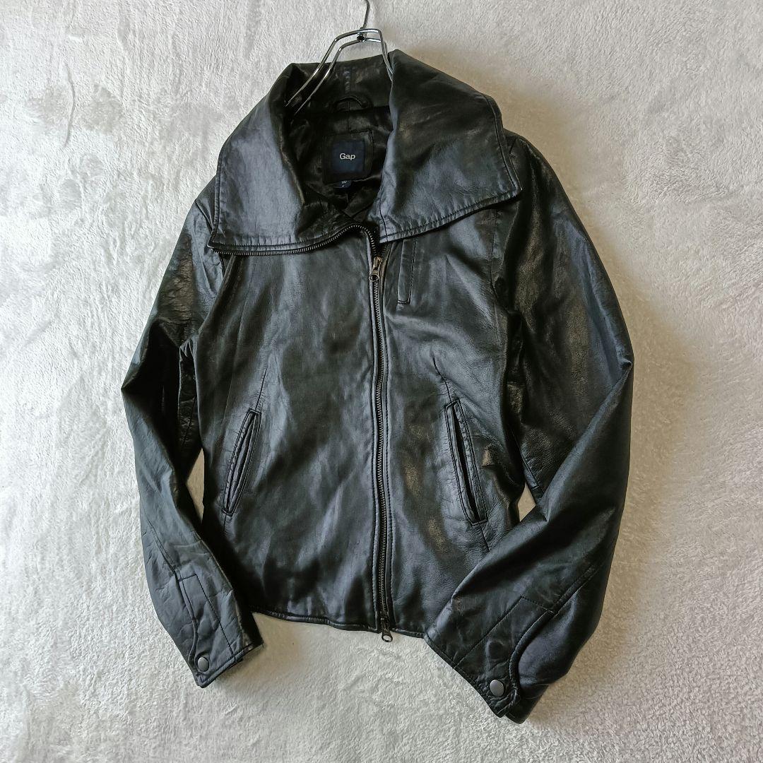 良品 00s OLD GAP レザー ダブル ライダース ジャケット ショール