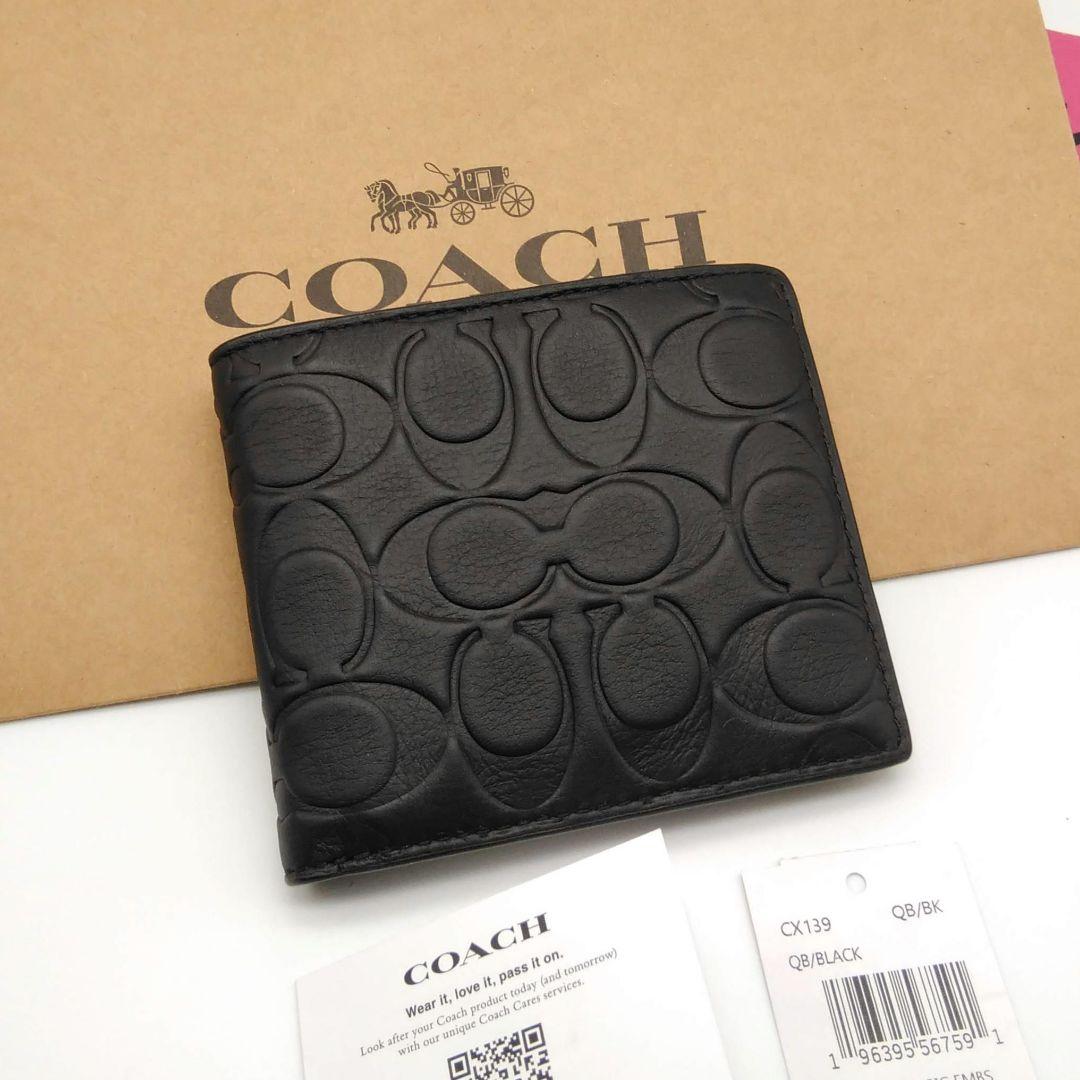 新作　新作　COACH　折り財布　シグネチャーレザー　メンズ　人気の小銭入れ付き