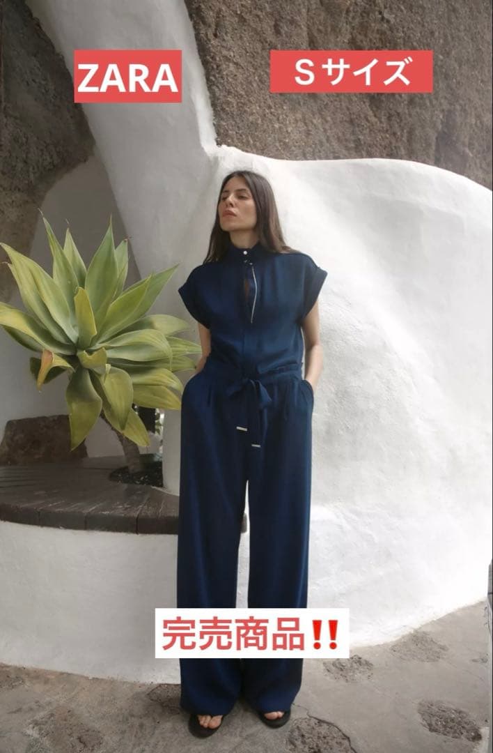 【新品未使用】【完売商品】ZARA ザラ ベルト付き　クレープジャンプスーツ Ｓ