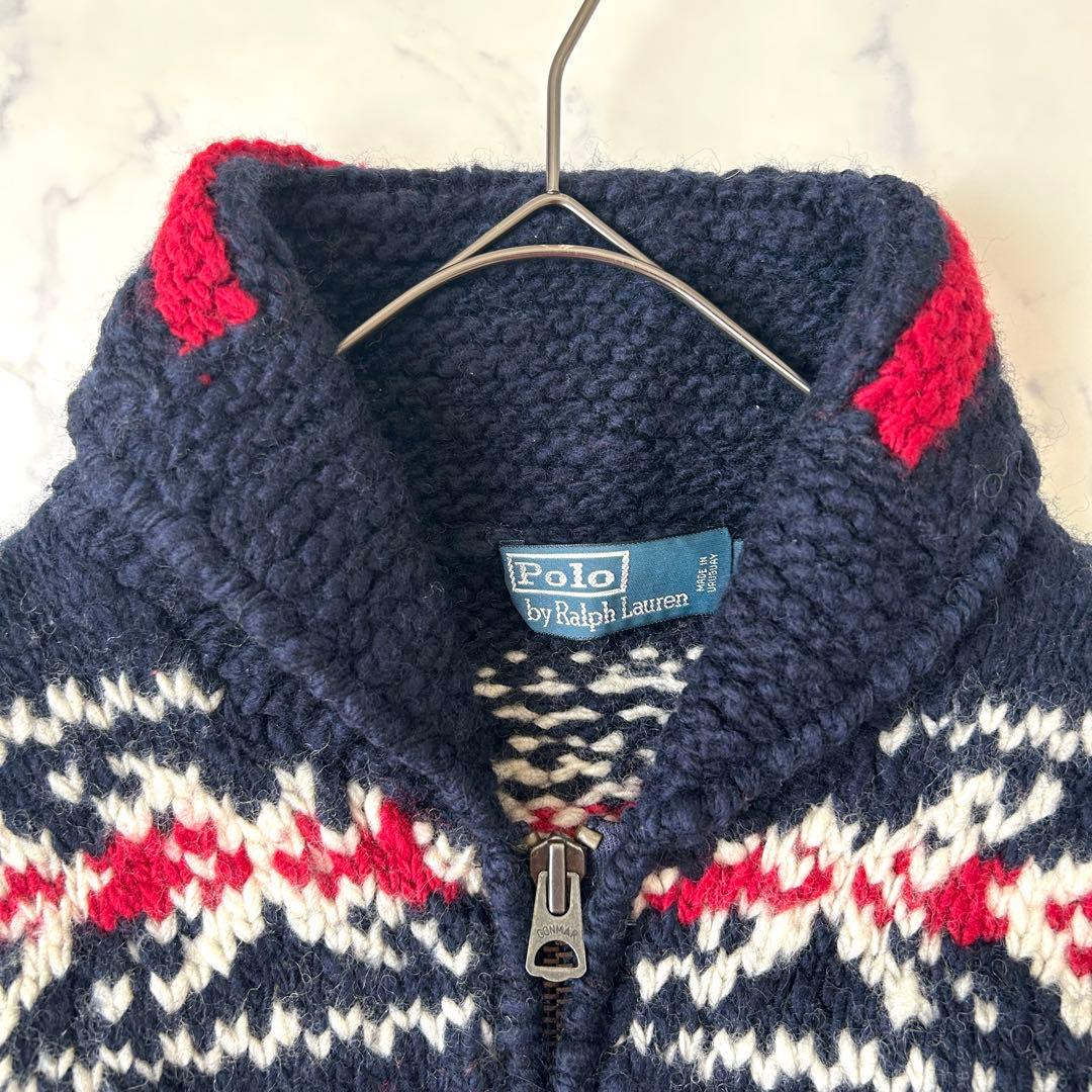 希少デザイン ラルフローレン カウチンニット 星条旗 カーディガン ジップアップ
