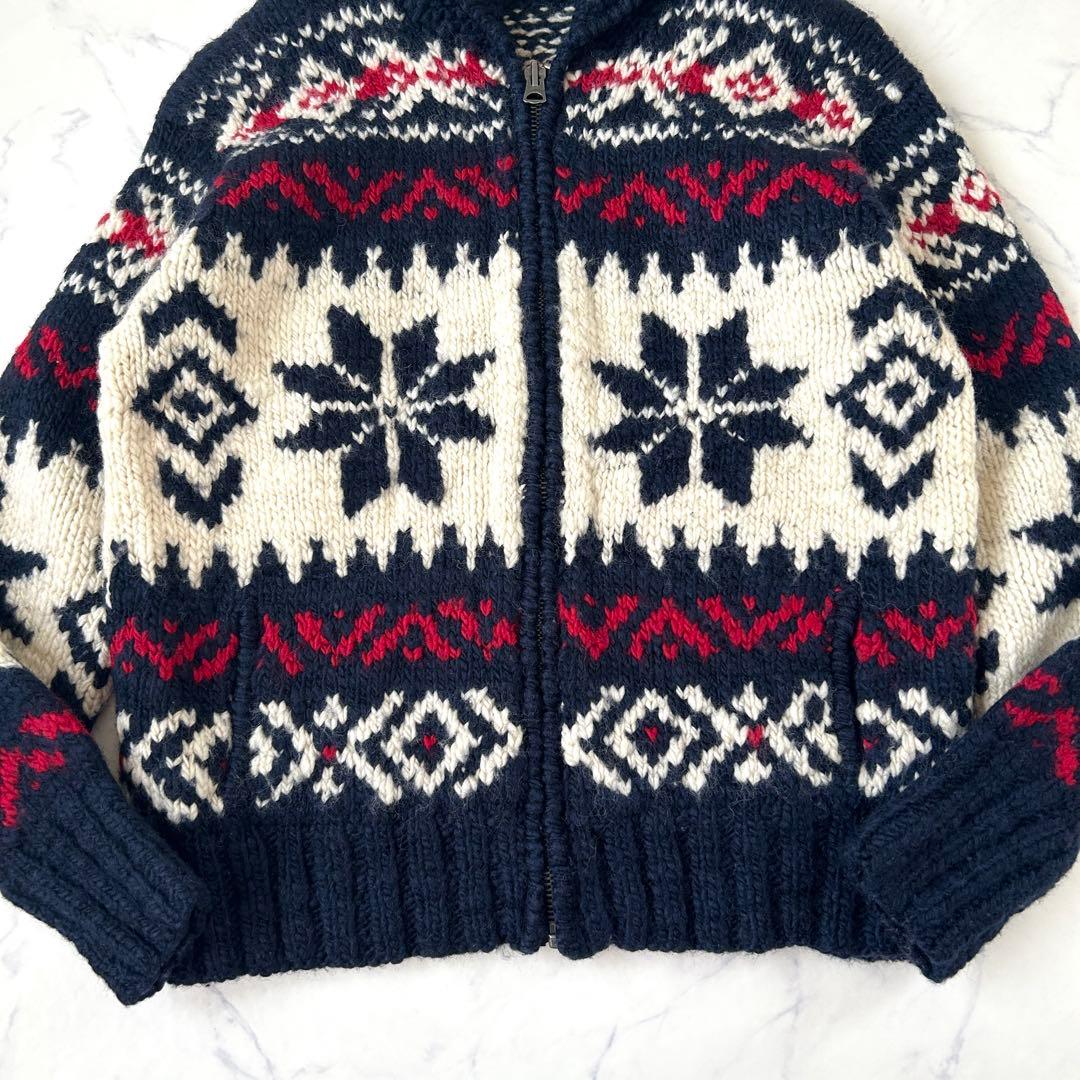 希少デザイン ラルフローレン カウチンニット 星条旗 カーディガン ジップアップ