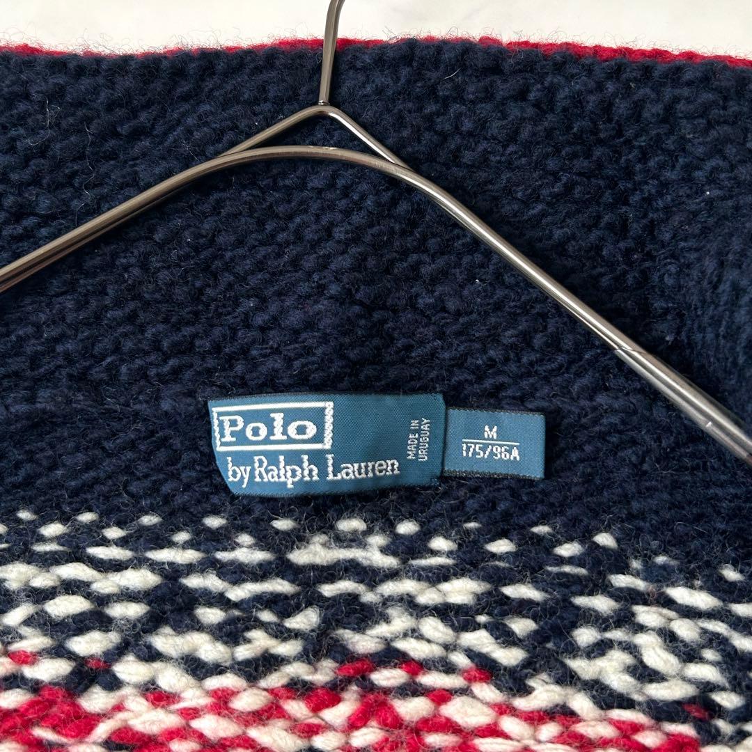 希少デザイン ラルフローレン カウチンニット 星条旗 カーディガン ジップアップ