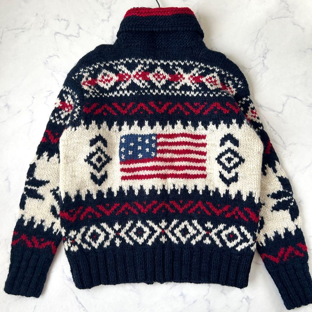 希少デザイン ラルフローレン カウチンニット 星条旗 カーディガン ジップアップ