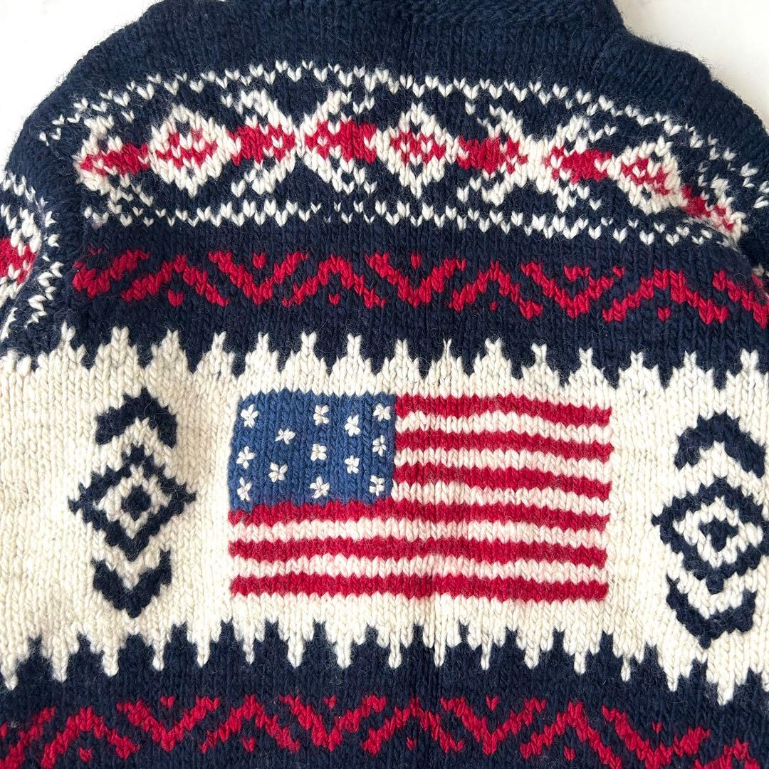 希少デザイン ラルフローレン カウチンニット 星条旗 カーディガン ジップアップ