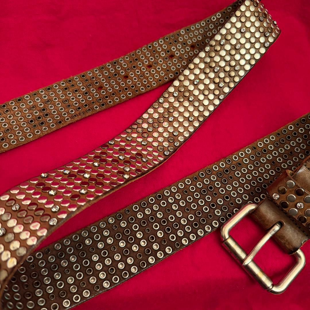 HTC メンズスタッズレザーベルト サイズ90/86 B'2nd 本革 箱付き