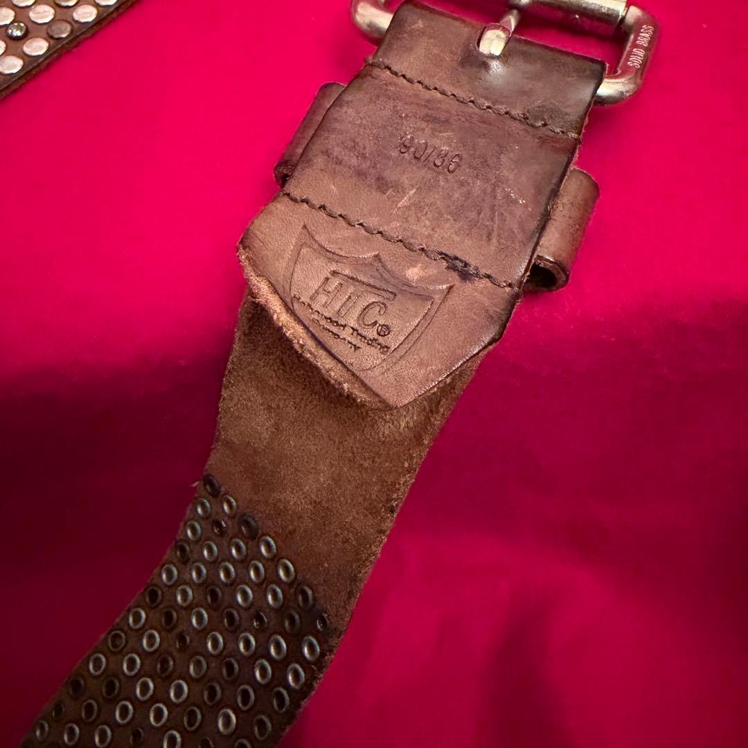 HTC メンズスタッズレザーベルト サイズ90/86 B'2nd 本革 箱付き